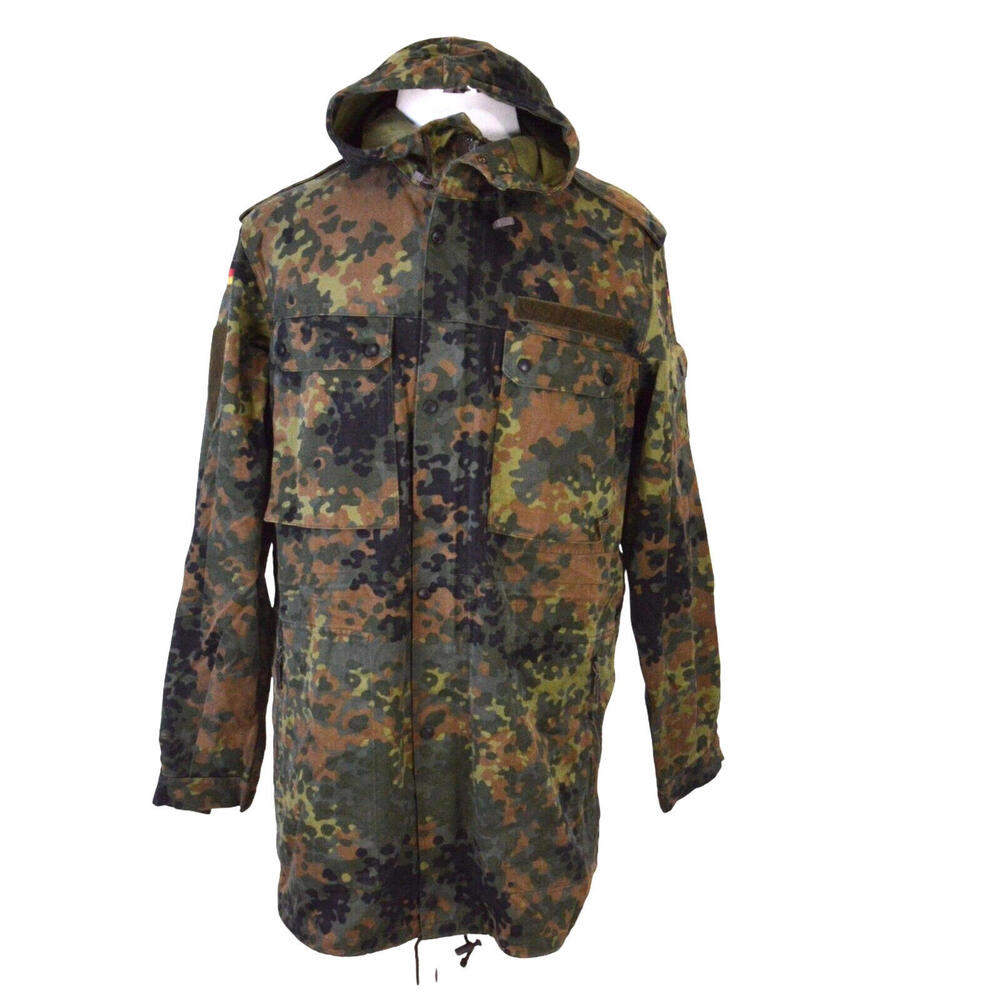 German Bundeswehr Flecktarn Camo Military Parka Jacket GR12 L Tall Hood Woodland